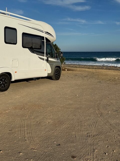 Picture of our motorhome overlooking the sea at Mojacar